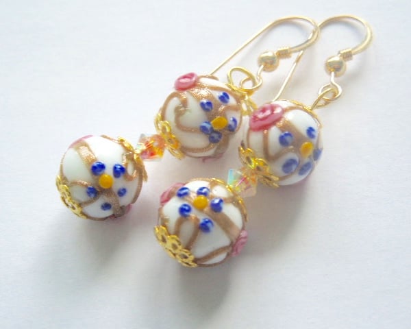 Murano glass earrings Murano wedding cake beads Swarovski crystal