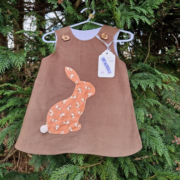 Age: 6-12m. Chocolate Rabbit Applique Needlecord dress. 