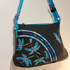 Handbag,Turquoise dragonflies on black