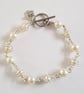 White Pearl Wire Wrapped Bracelet with Silver Tone Caged Beads