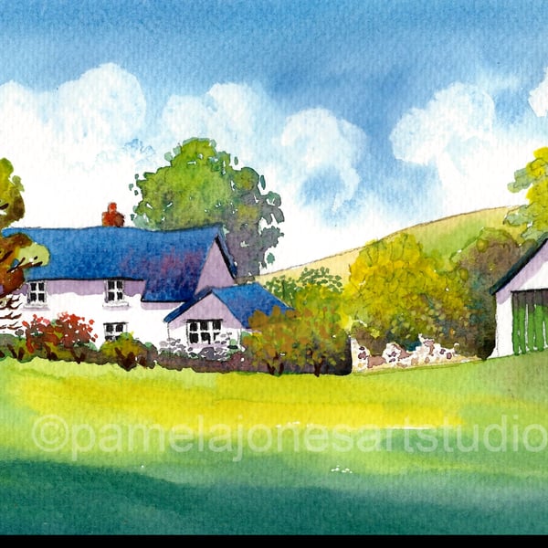 Welsh Farmhouse, Mid Wales, Original Watercolour, in 14 x 11 '' Mount