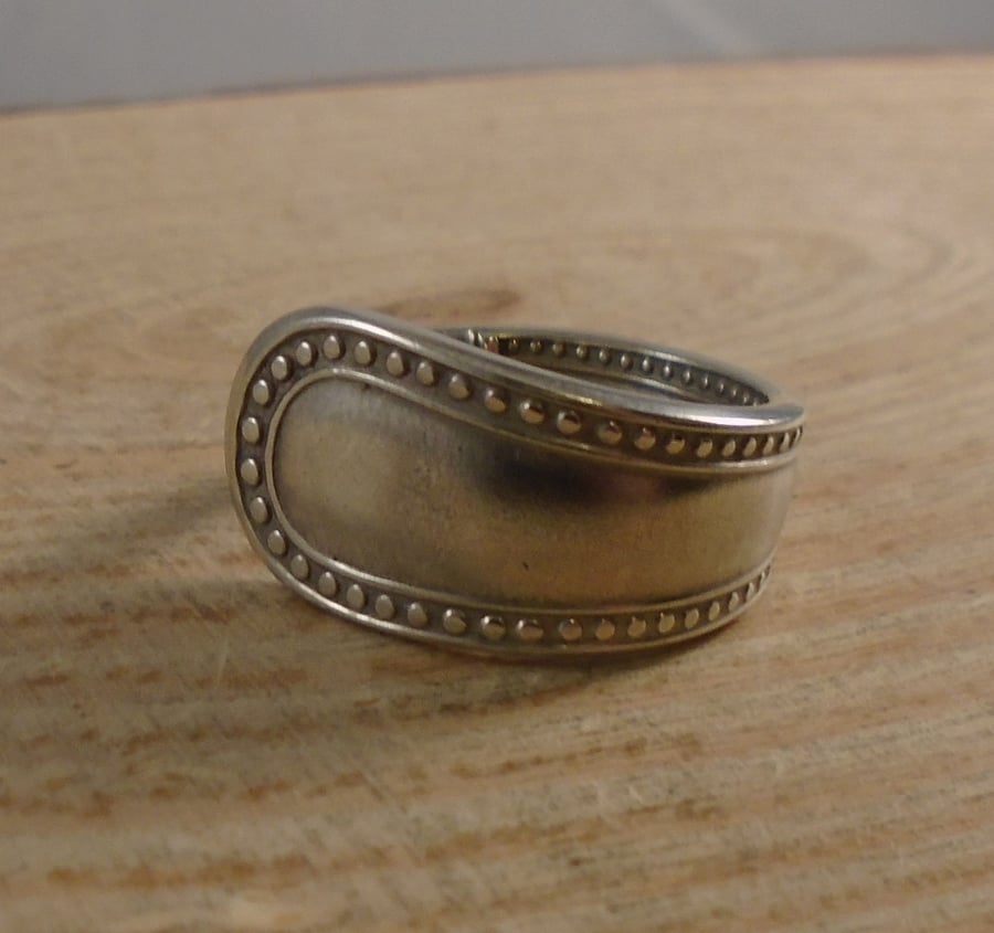 Upcycled Silver Plated Bead Spoon Handle Ring SPR111910