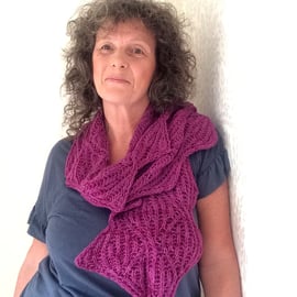 Hand Knit Pink Scarf silk blend yarn