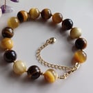 Golden Tiger's Eye Bracelet , 10mm Natural Stone, Adjustable 17- 19 cm Wrist