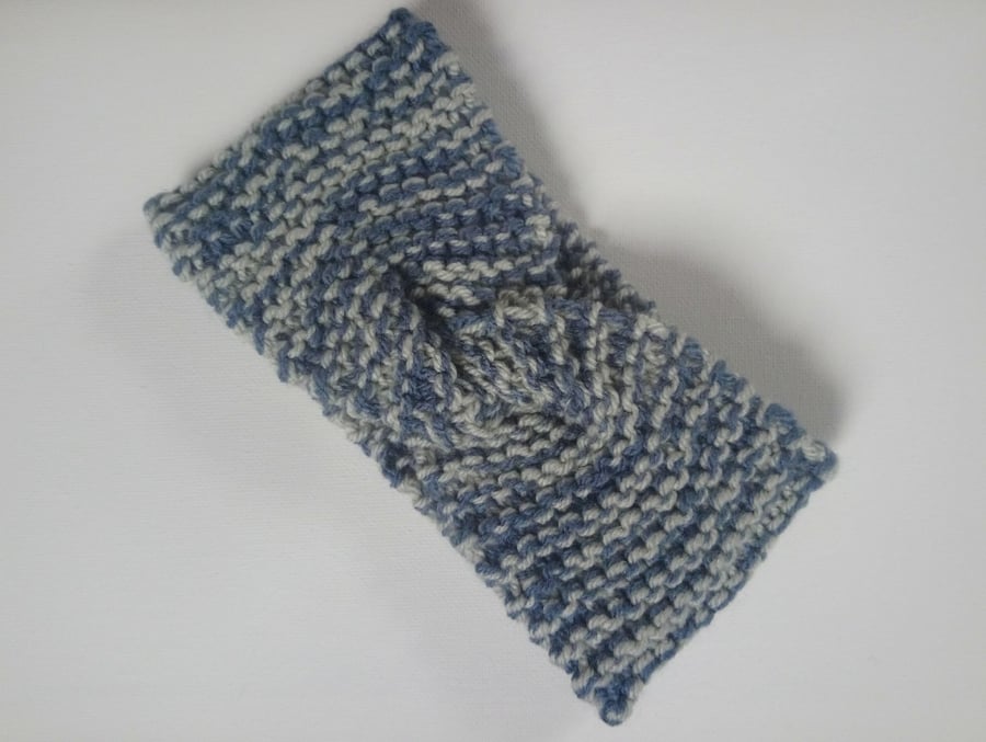 Two toned blue grey hand knitted headband 
