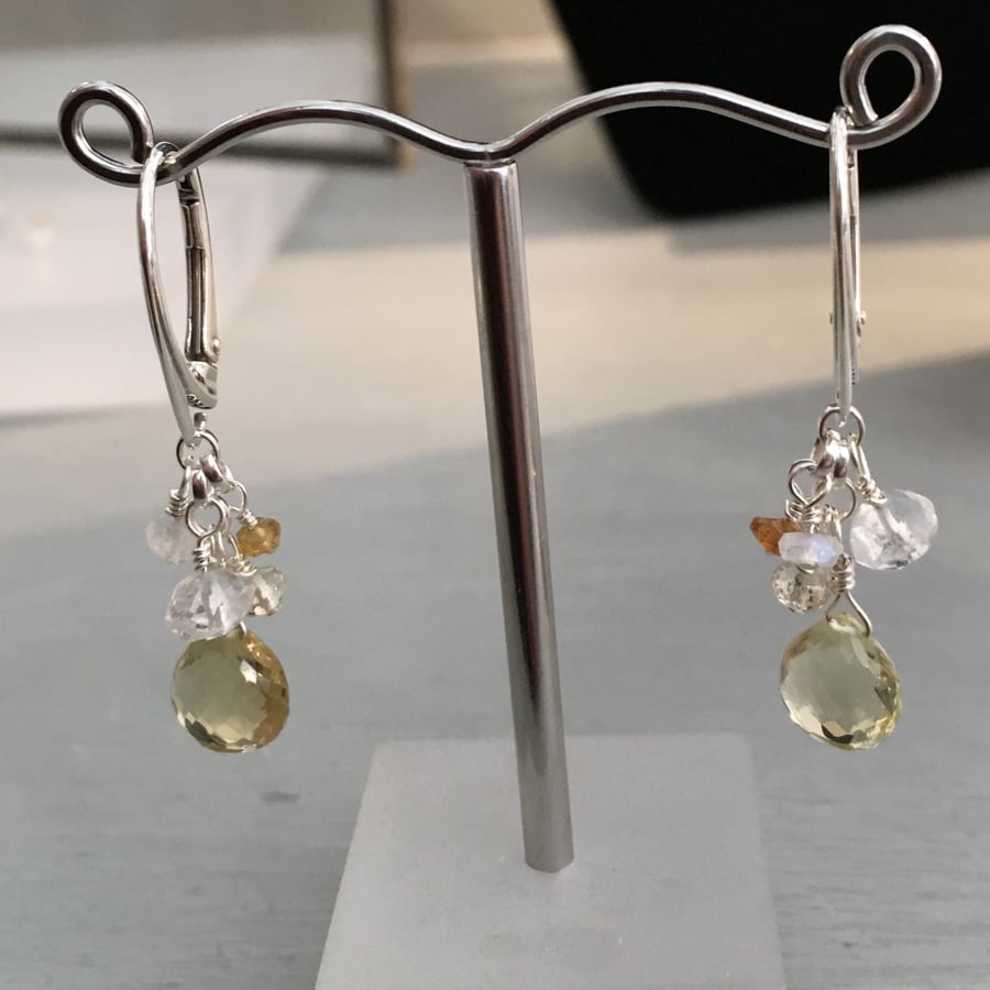 Yellow Quartz and Silver Lever Arch Earrings