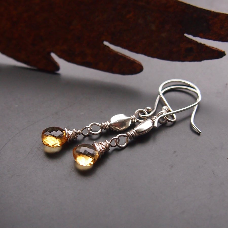 Golden Citrine and Sterling Silver Earrings