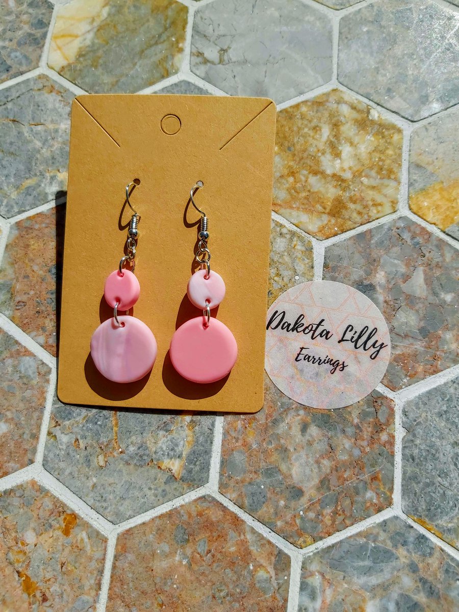 Light pink asymmetrical double drop polymer clay hook earrings