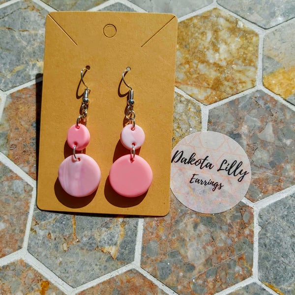 Light pink asymmetrical double drop polymer clay hook earrings