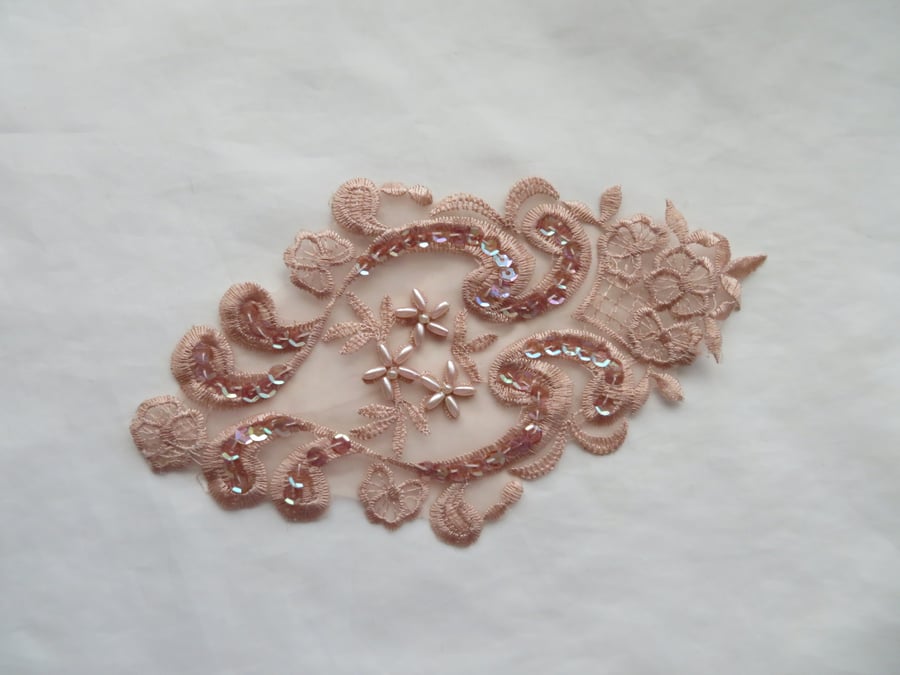 Nude Latte Lace Applique Pearl Sequin Costume Dress Making Millinery