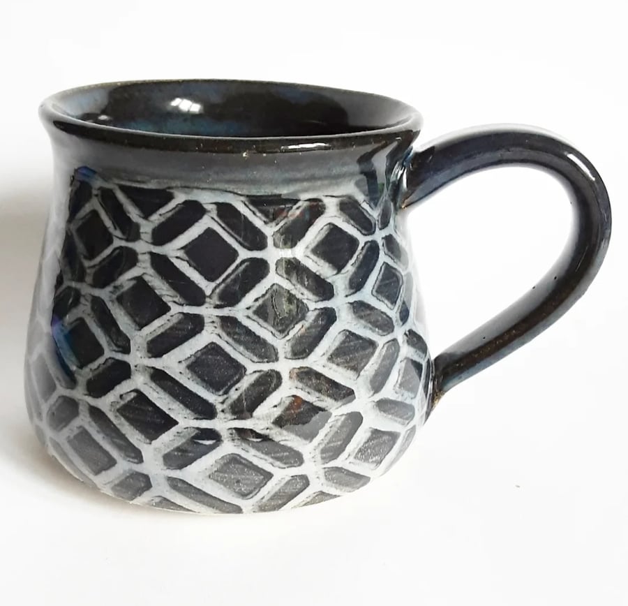 Black Grey Patterned Mug - Hand Thrown Stoneware Ceramic Mug