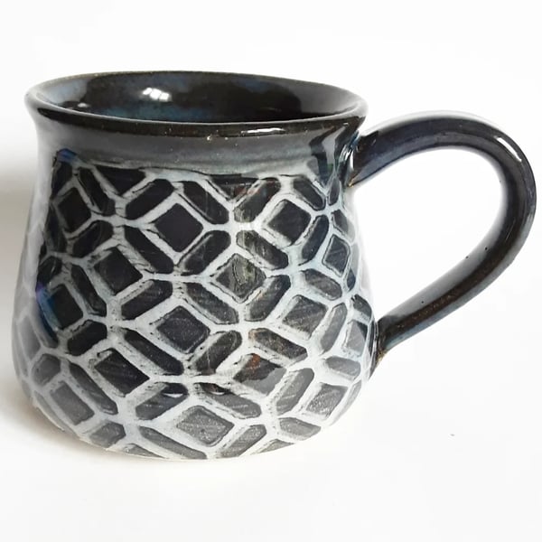 Black Grey Patterned Mug - Hand Thrown Stoneware Ceramic Mug