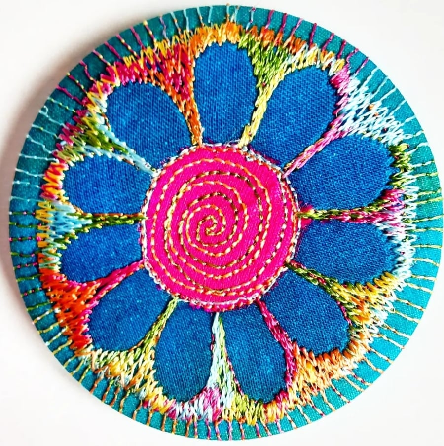 58mm Fabric Pocket Mirror with Free Machine Embroidery