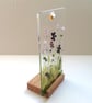 Purple wildflowers glass art, fused glass floral panel, freestanding ornament. M - Image 3