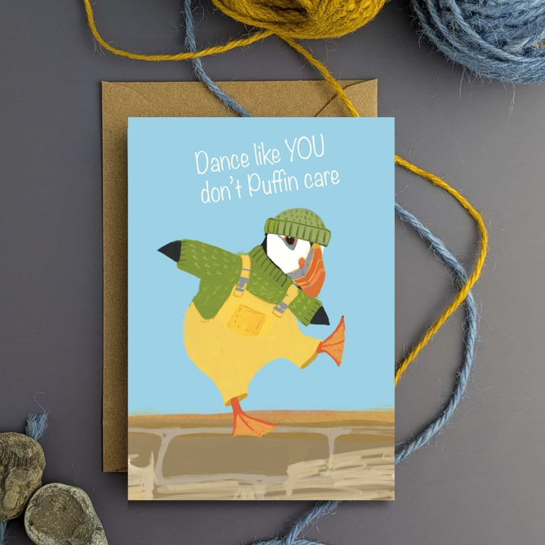 Birthday Fun Card Cute Puffin Illustration