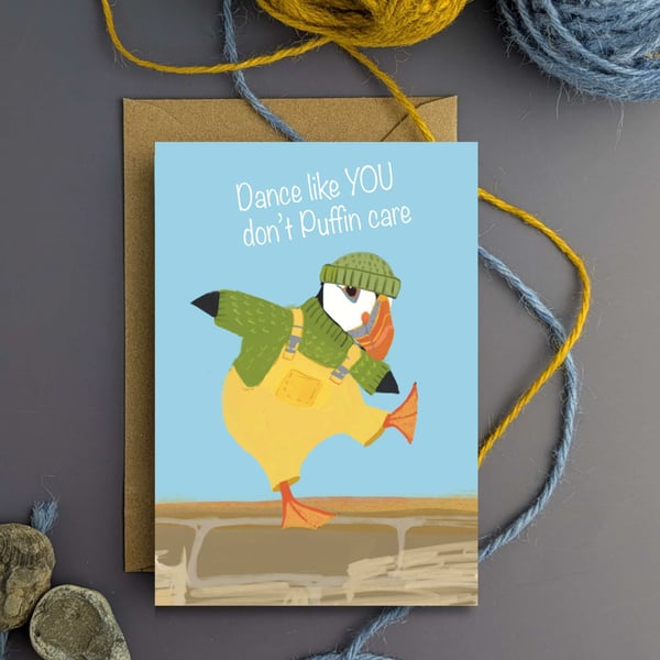 Birthday Fun Card Cute Puffin Illustration