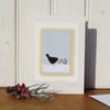 Hand-stitched miniature on card entitled 'Winter Blackbird' a card to keep!