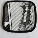 Quilted reversible coaster, Mug Rug, Manga, Anime design fabric. 