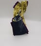 Clutch handbag,  yellow and teal velvet and purple pleated ribbon.   - Image 4