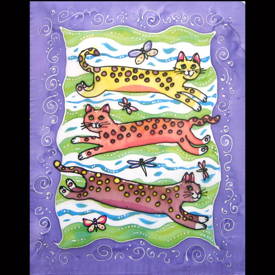 Sale! Leaping Leopards Child's Wall-hanging Silk Painting