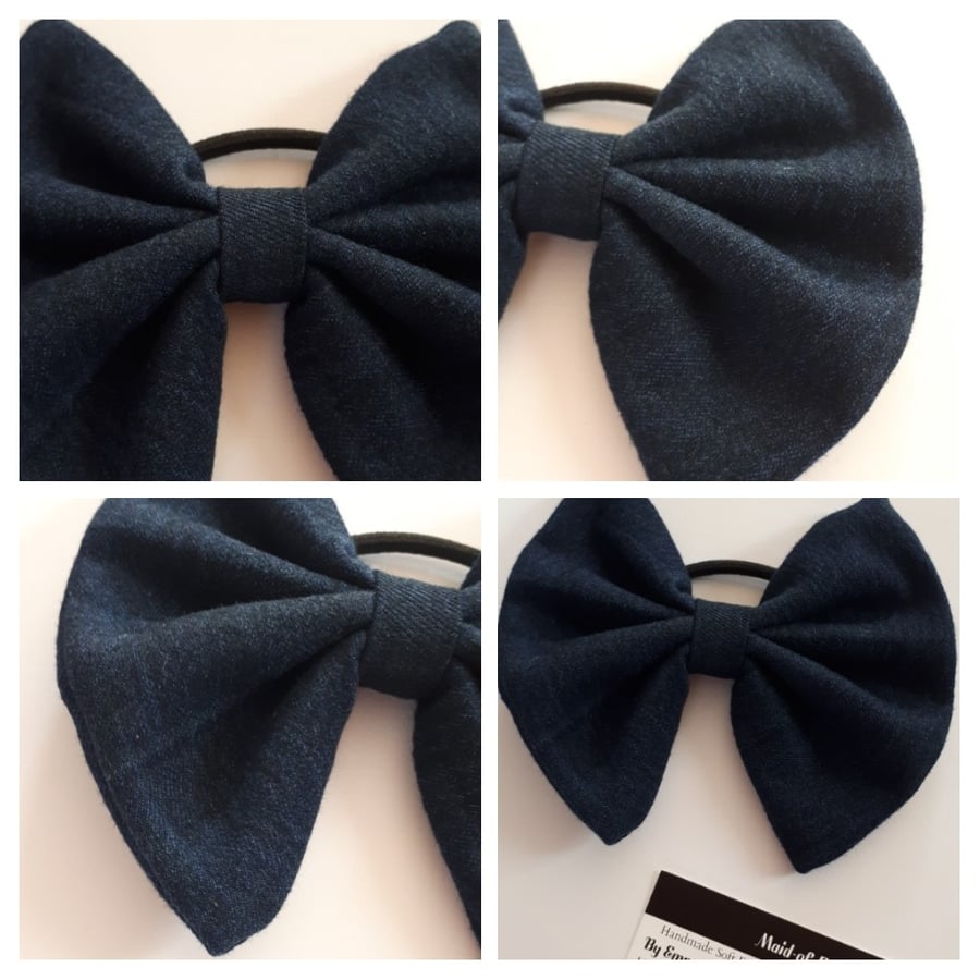 Hair bow bobble in denim upcycled fabric. 3 for 2 offer.   