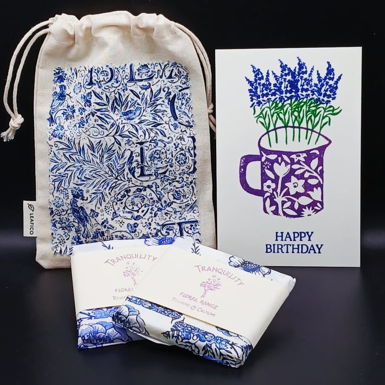 Dusk Birthday Gift Aromatherapy Wax Melts, William Morris Bag & Handmade Card