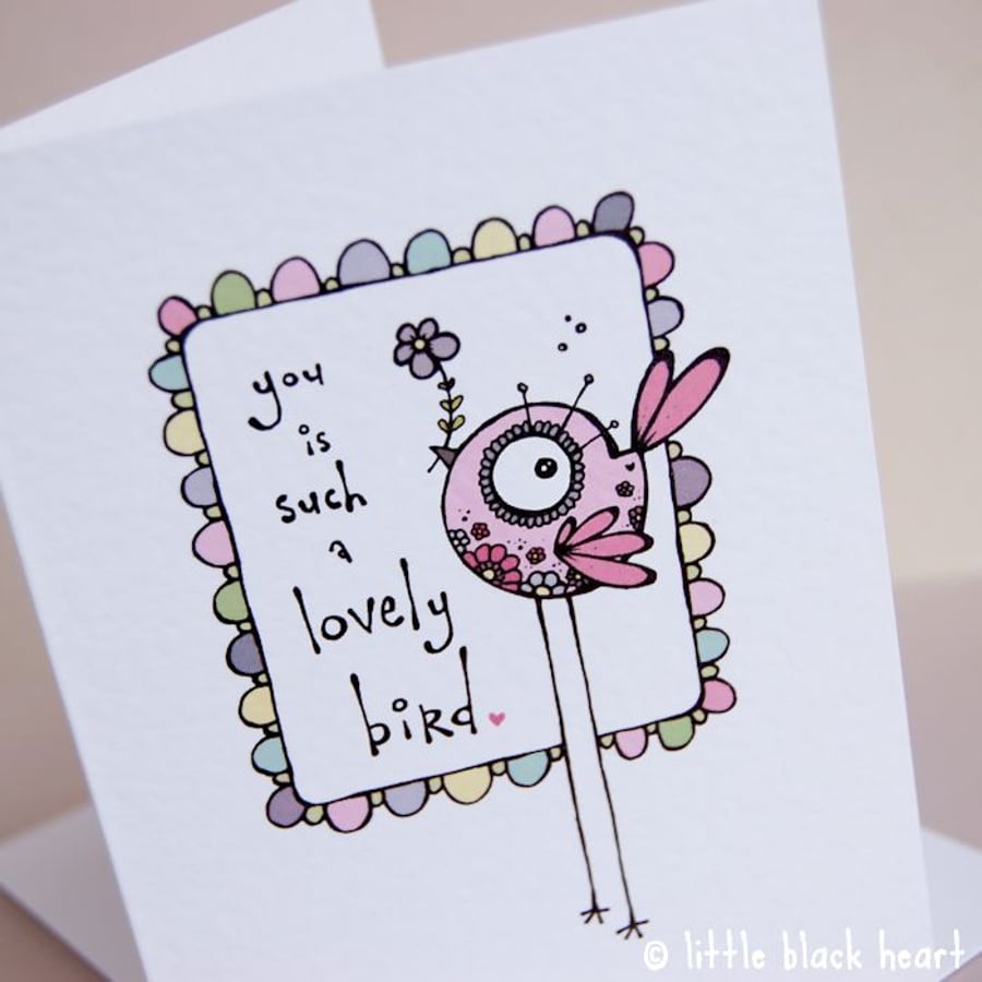 lovely bird - greetings card (pink)