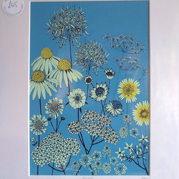 'Bee Feast Blue' original screen print