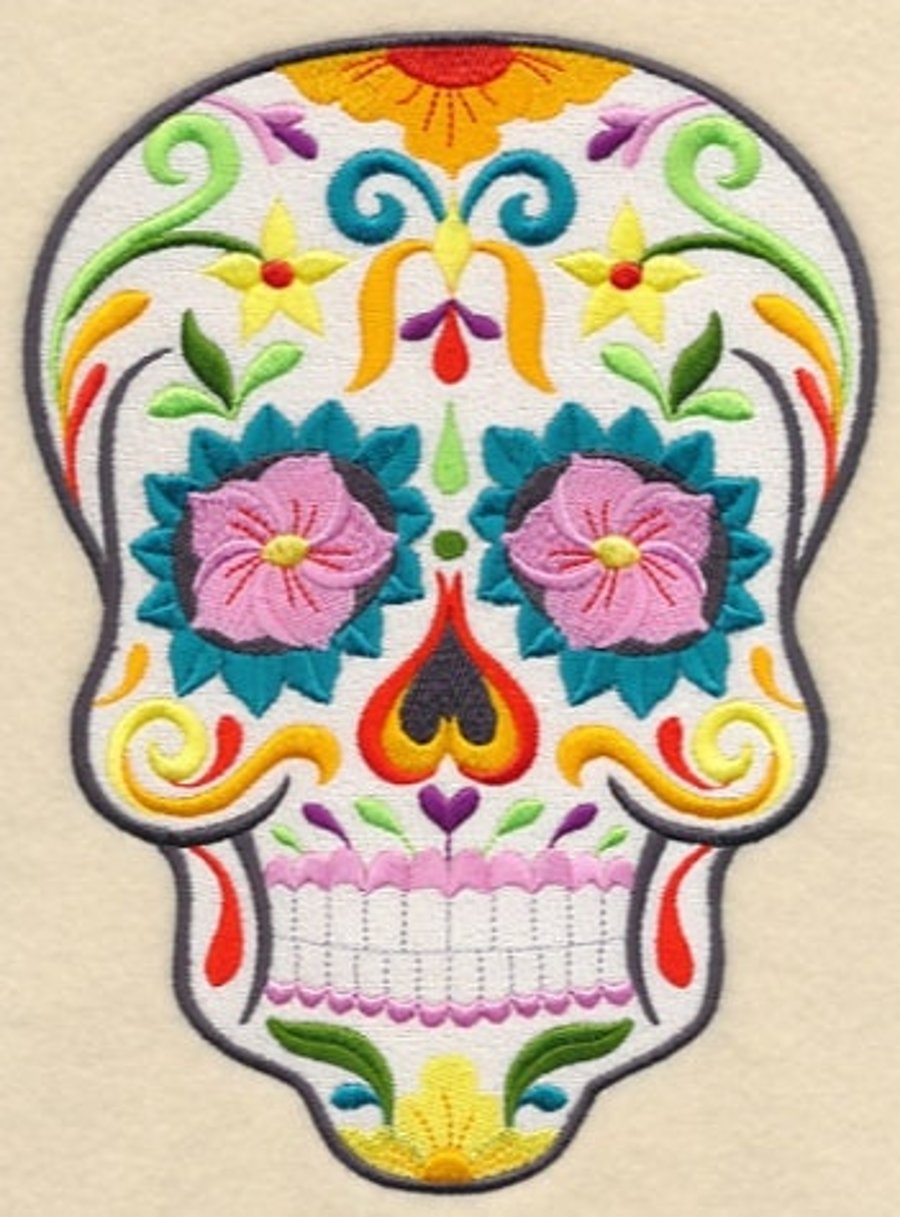Flor Bonita Sugar Skull Large Back Embroidered patch - available in 3 sizes