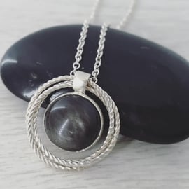 Silver Necklace with Black Onyx Pendant