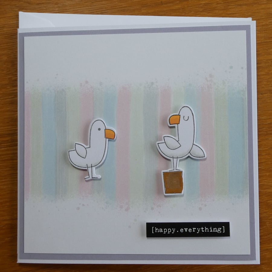 Pastel Stripe With Gulls Card - Happy Everything