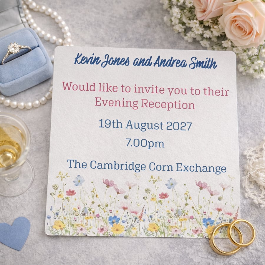 Wildflower Evening Wedding Invitation with Handmade Envelope