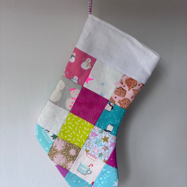 Summer Seconds - Christmas stocking - patchwork print pinks aqua 