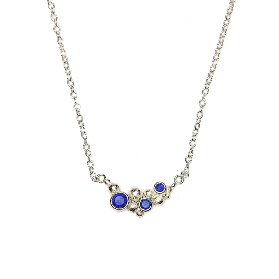 Silver Dots necklace with blue sapphires
