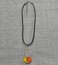 Orange and Yellow Glass Heart Pendant and Miracle Beads Short Rubber Necklace  - Image 2