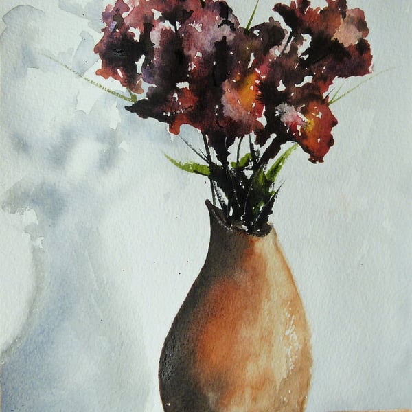 Flowers in vase, Original Watercolour Painting.