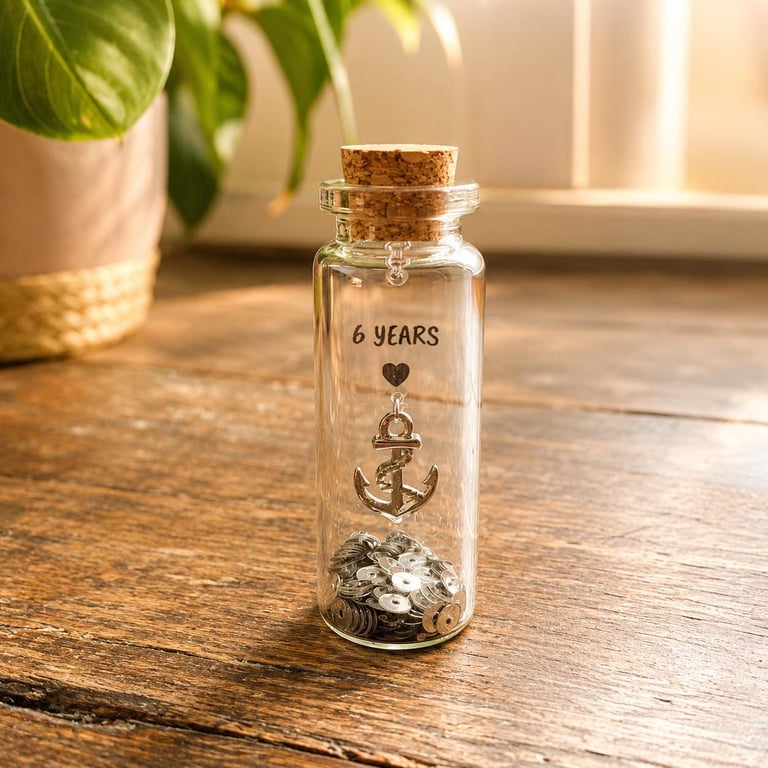 Personalised 6th Iron Anniversary Anchor Message Bottle Keepsake