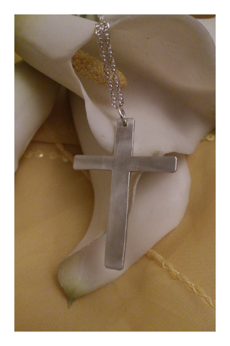 Brushed cross sterling silver necklace