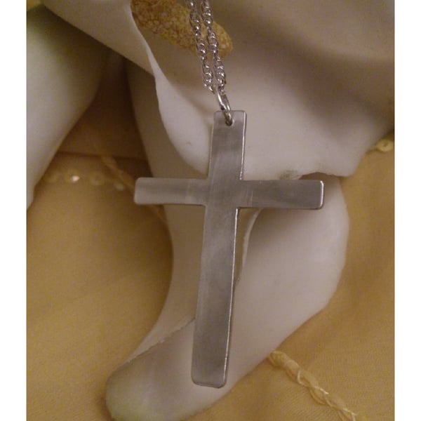 Brushed cross sterling silver necklace