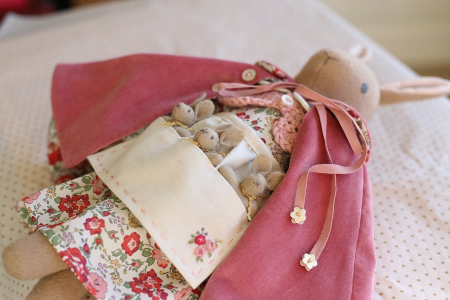 Heirloom Liberty Bunny with pink velvet cape