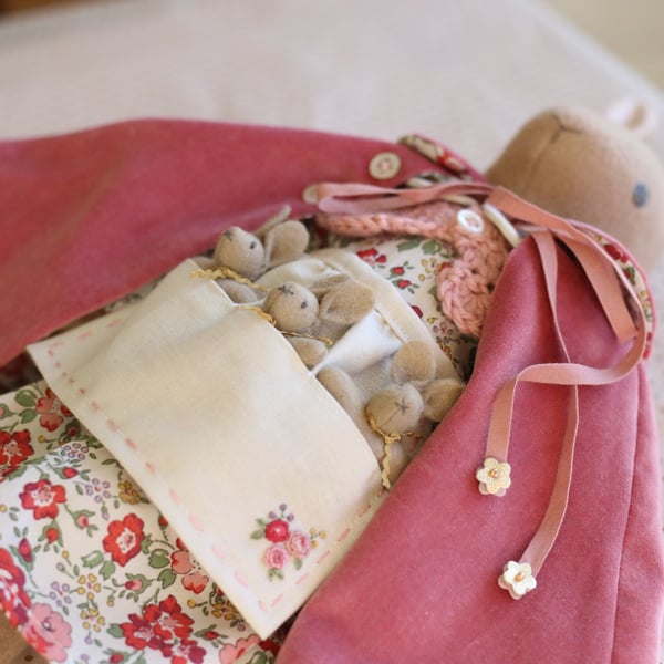 Heirloom Liberty Bunny with pink velvet cape