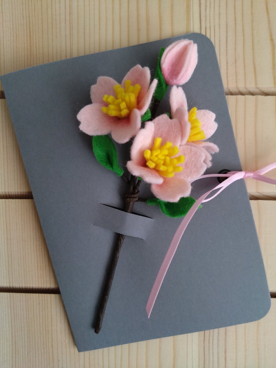 Medium Felt Flowers Card  - Cherry Blossom