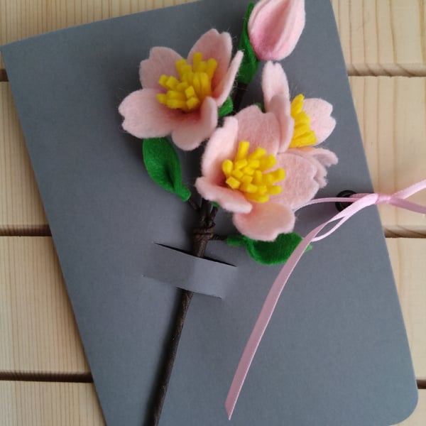 Medium Felt Flowers Card  - Cherry Blossom