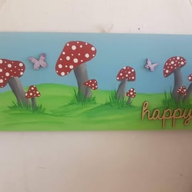 toadstool garden hanging wall plaque 