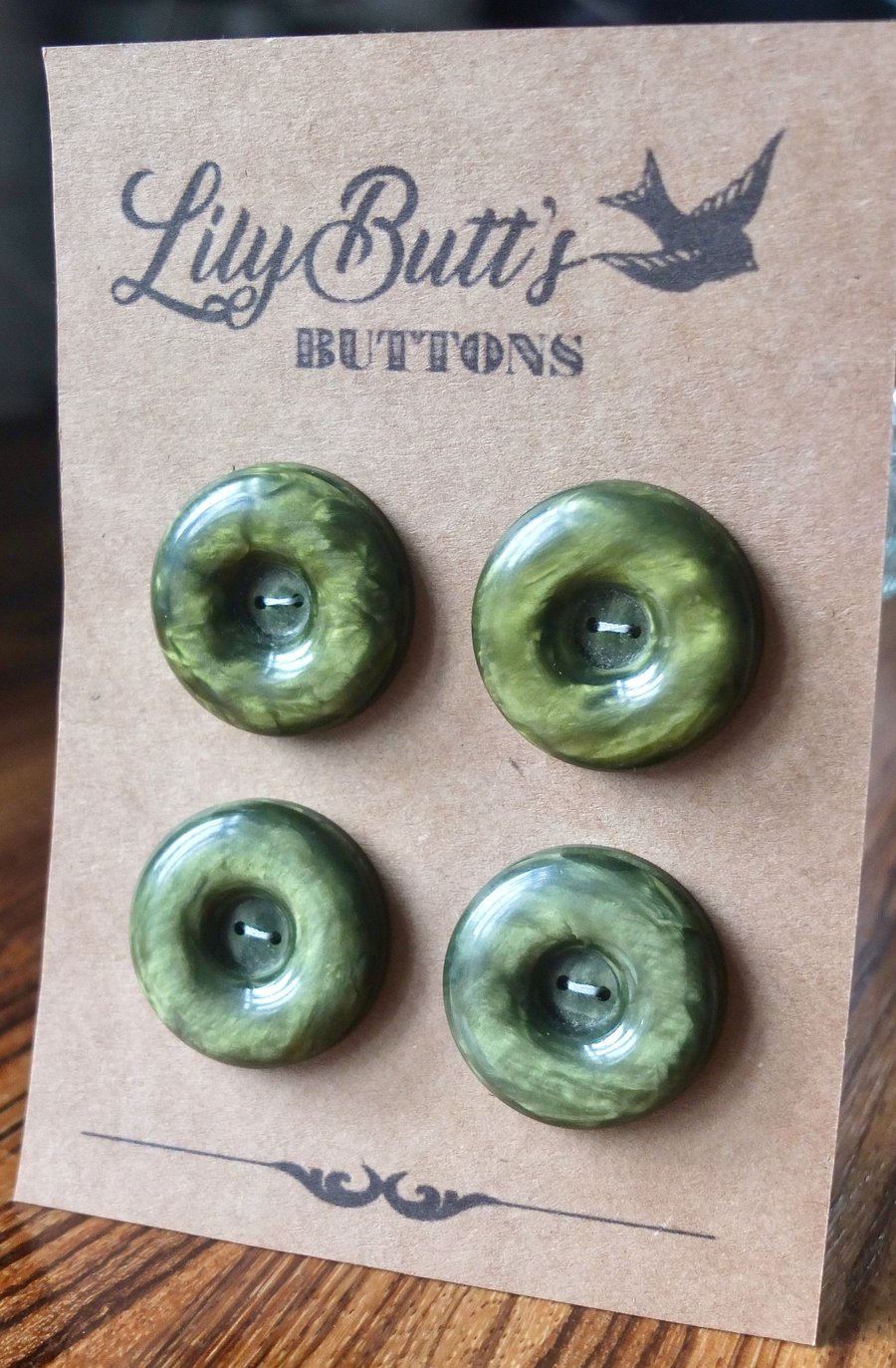 4 Vintage Chunky Pearly Olive Green Buttons 