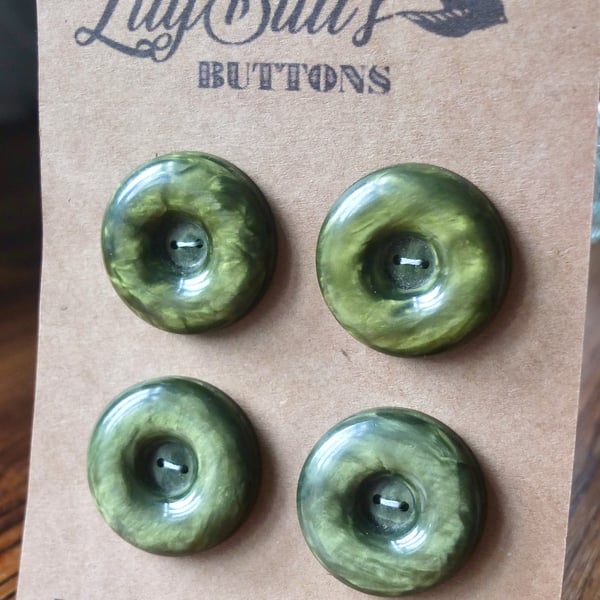 4 Vintage Chunky Pearly Olive Green Buttons 