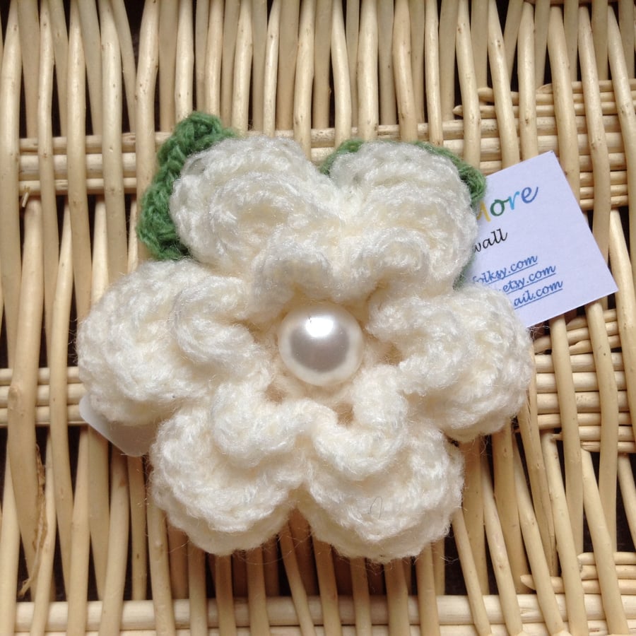 Hand Crochet Flower Brooch in Cream