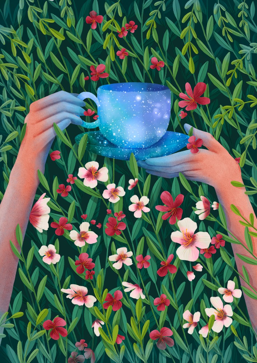 'Cup of Universe' - Colourful Giclee Print - Cup of Tea Illustration