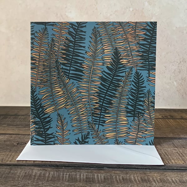 Handmade Card -  Leaf Stems on Blue