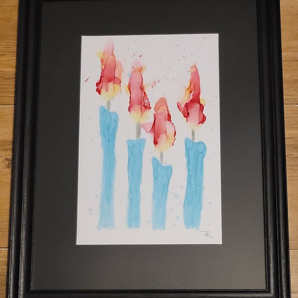 Four candles alcohol ink painting original